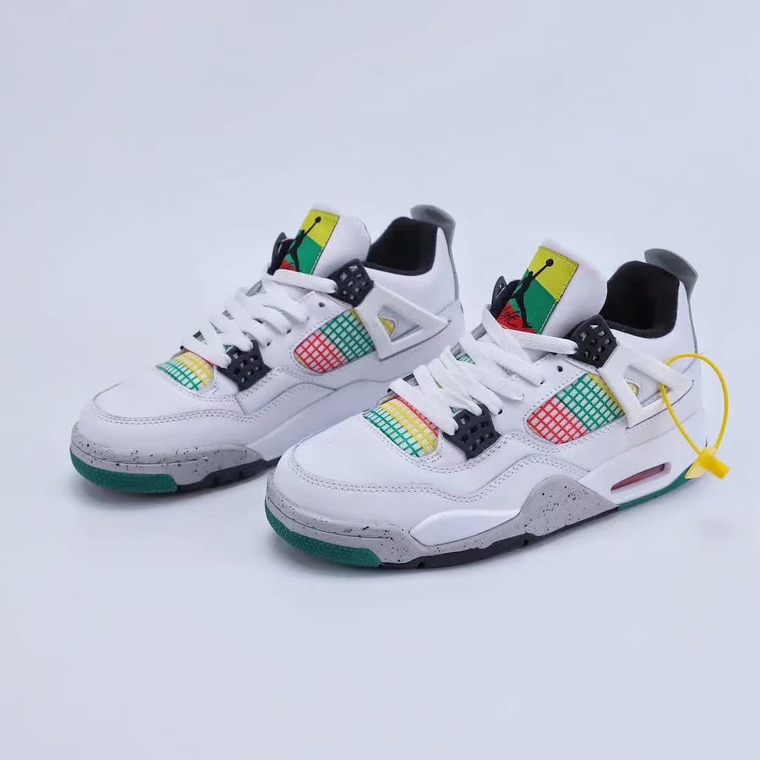 Air Jordan 4 White Yellow Blue Pink Black Shoes For Women